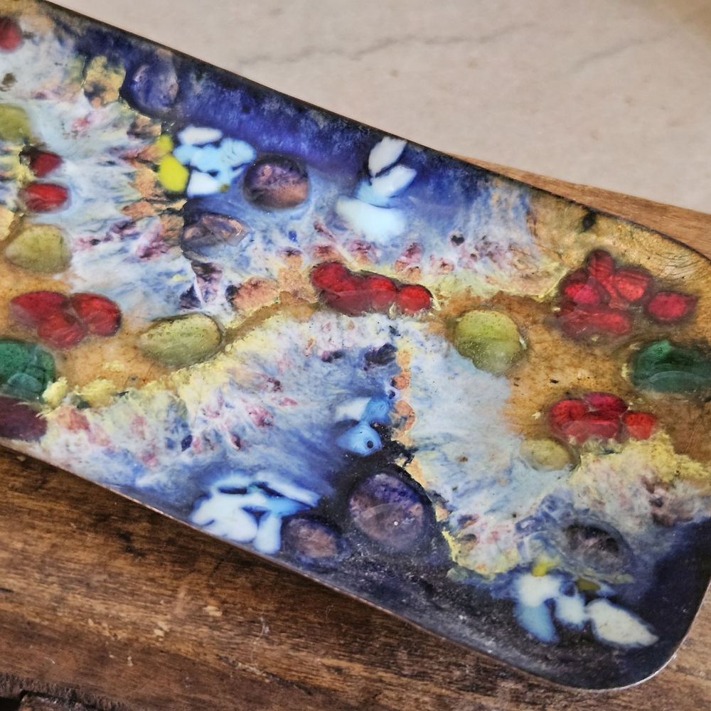 Vintage Midcentury SIGNED 1960s Abstract Enameled Metal Tray ART by J. Capo